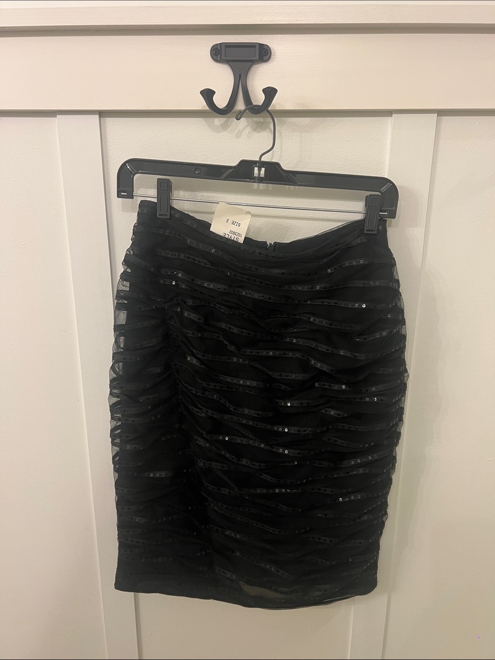 Kay Unger Black Ruched Sequin Pencil Skirt